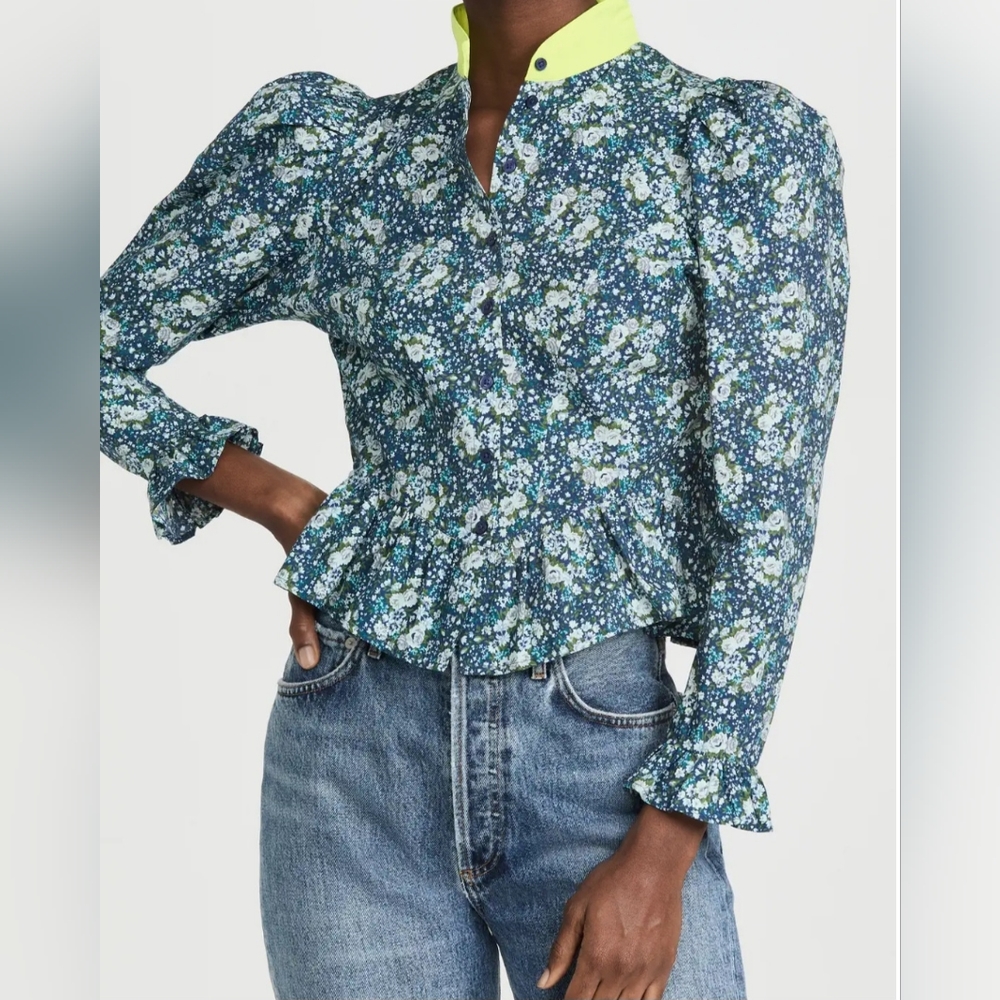 Batsheva x Laura Ashley Grace Blouse Blue Floral Allerton Long Sleev…NEW